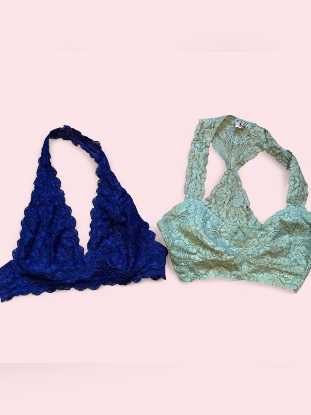 Free People Lace Bralette Duo in Deep Blue and Mint